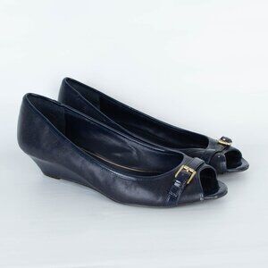 Lauren Ralph Lauren Womens Madison Wedge Pump Size 9.5 Blue Peep Toe Office Work